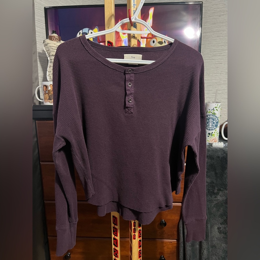 TNA Waffle Henley Top - Plum